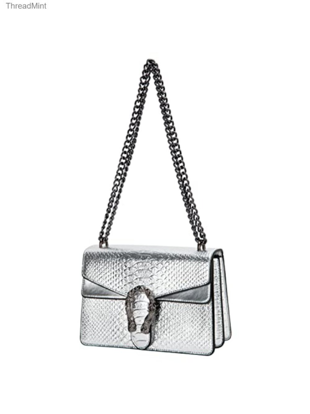 Vintage Snake Print Faux Leather Satchel Crossbody Bag Chain Purse